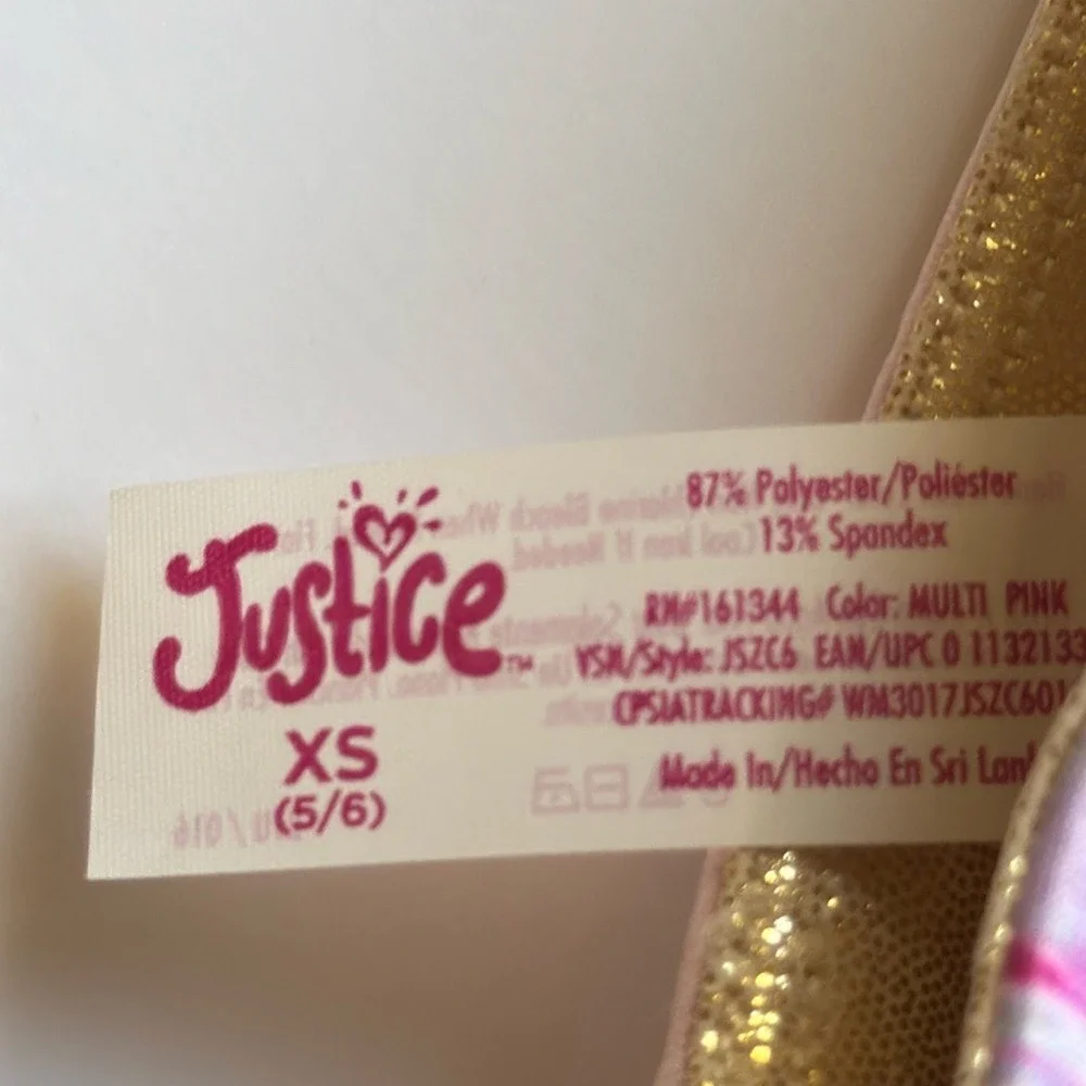 JUSTICE. NWT. Girls. Reversible Sports Bra. Pink & White w/gold‎ trim. XS…